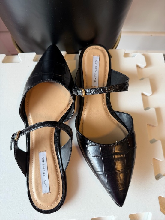 Saks Fifth Avenue Shoes - Saks Fifth Avenue Black Croc-Embossed Pointed Toe Mules